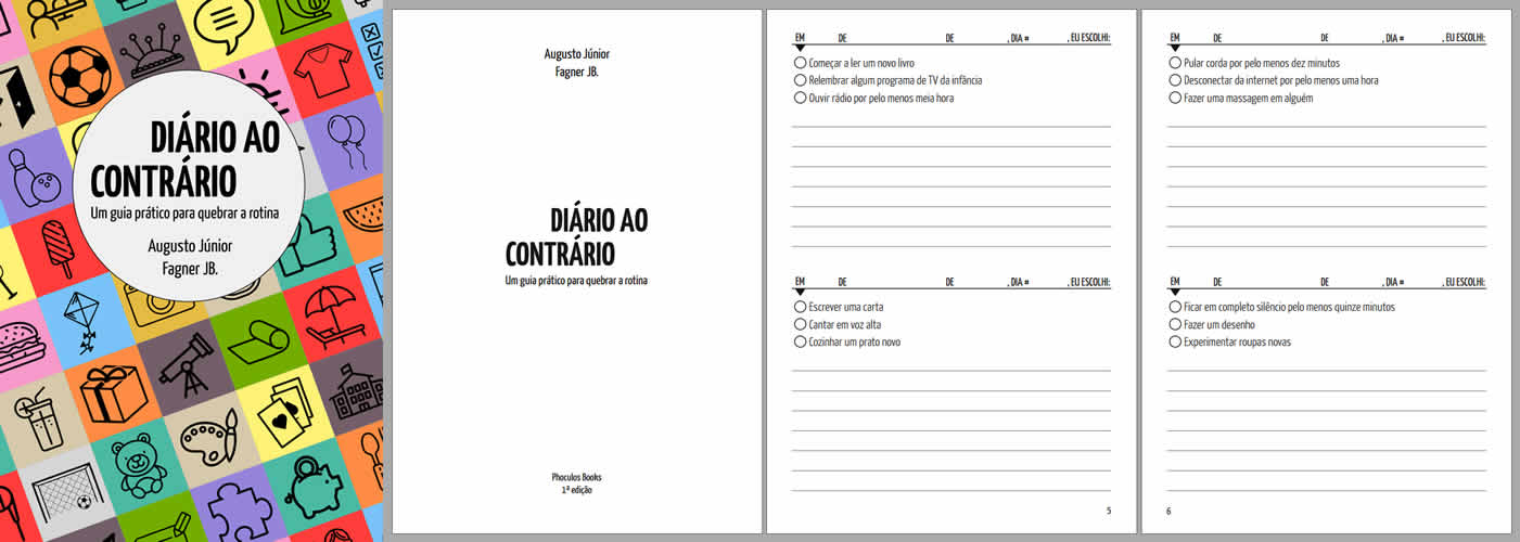 Capa e páginas do livro Diário ao Contrário